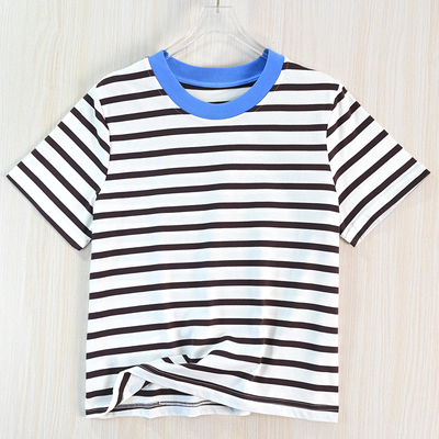 高克重撞色圆领休闲短袖条纹T恤
