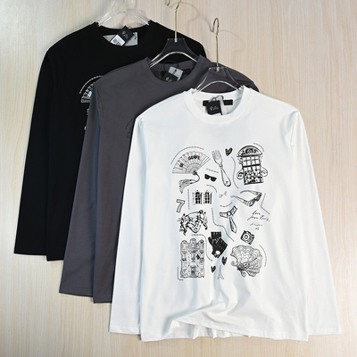 印花莫代尔棉混纺休闲长袖T恤