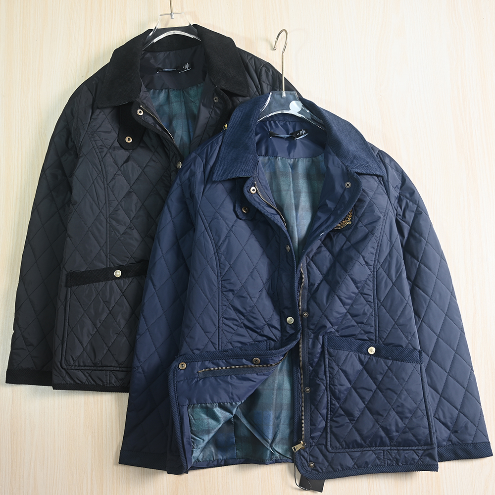 菱格绗缝翻领夹棉薄棉衣棉服