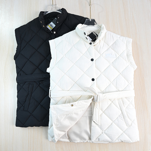 腰带保暖飞袖 思琪女装 美系K尔菱格绗缝立领季 夹棉马夹 2510