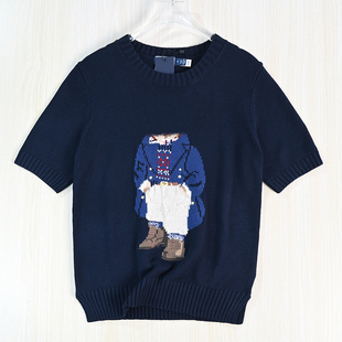 美国单卡通熊粗针棉线混纺圆领休闲短袖 毛衣 2512 思琪女装