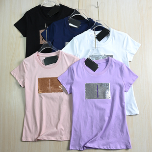 休闲短袖 思琪女装 棉质可变色亮片字母圆领修身 T恤 254