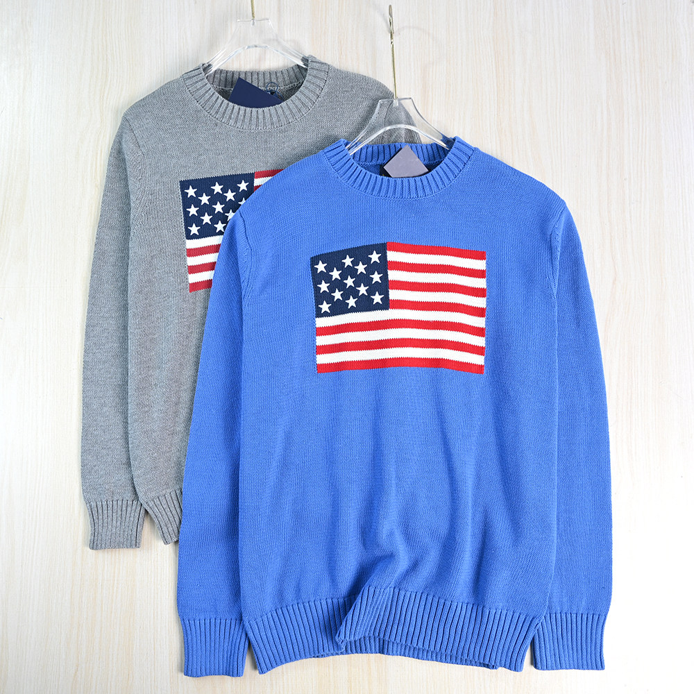 色织刺绣棉线圆领长袖针织毛衣