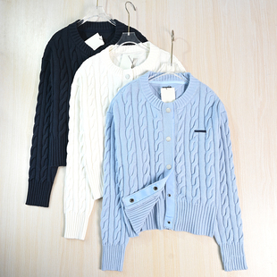 美汤系粗针棉线绞花圆领系扣长袖 针织开身毛衣 2512 思琪女装