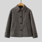 思琪女装 廓形双面呢大衣毛呢外套 斜条纹肌理宽松插肩袖 2510