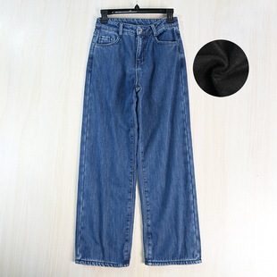 加绒保暖高腰宽松直筒牛仔长裤 思琪女装 冬季 2512