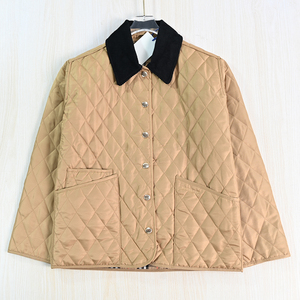 精制菱格绗缝撞色领夹棉休闲棉服