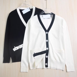 针织开衫 思琪女装 美国单早秋气质撞色领边系扣休闲长袖 2512