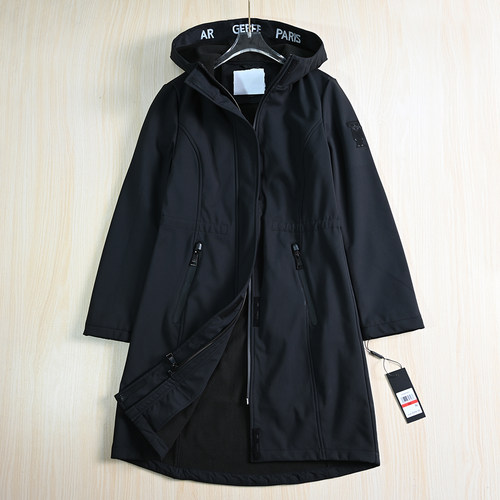 软壳加绒连帽修身风衣外套