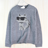 思琪女装 针织毛衣 美系K尔含亮丝亮片卡通猫咪圆领长袖 2512