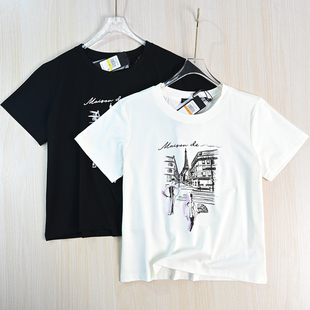 美系K尔印花刺绣棉质圆领直筒休闲短袖 T恤 263 思琪女装