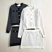 松紧短裙套装 思琪女装 春季 气质圆领满字母针织开衫 252