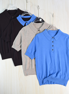 思琪女装263/16  北欧小众柔软Polo领休闲短袖针织衫