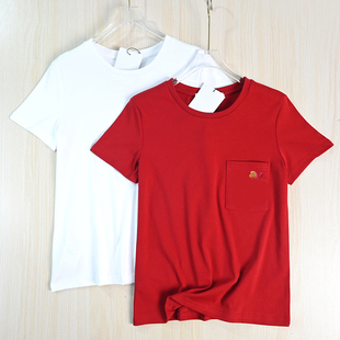 思琪女装262/2 柔软舒适棉质贴袋刺绣圆领休闲短袖T恤