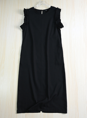 思琪女装253/17 棉麻圆领花边无袖后中开叉连衣裙