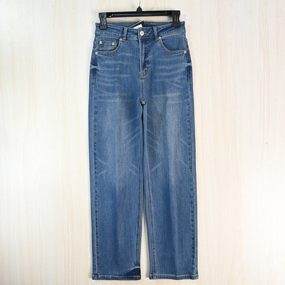 春季高弹高腰修身小直筒牛仔长裤