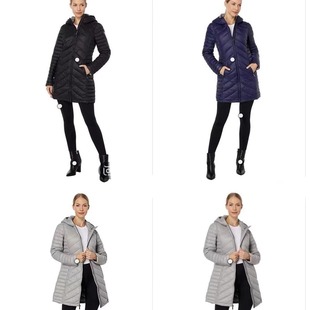 美M系210美金收纳轻便型菱格绗缝连帽中长款 棉衣棉服 思琪女装