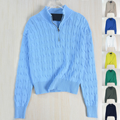 259 经典 思琪女装 刺绣粗针棉线绞花半拉链立领落肩长袖 毛衣