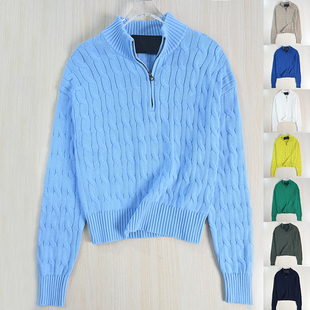 刺绣粗针棉线绞花半拉链立领落肩长袖 思琪女装 经典 毛衣 259