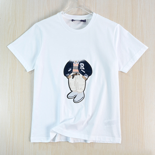 休闲短袖 思琪女装 美国单贴布卡通熊舒适棉质圆领修身 T恤 263