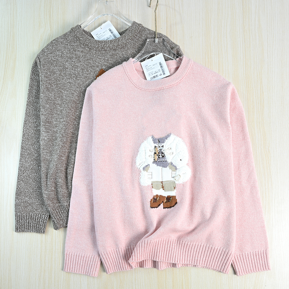 绵羊毛卡通熊圆领休闲长袖毛衣