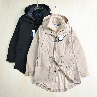 两穿可脱卸内胆连帽抽绳收身风衣