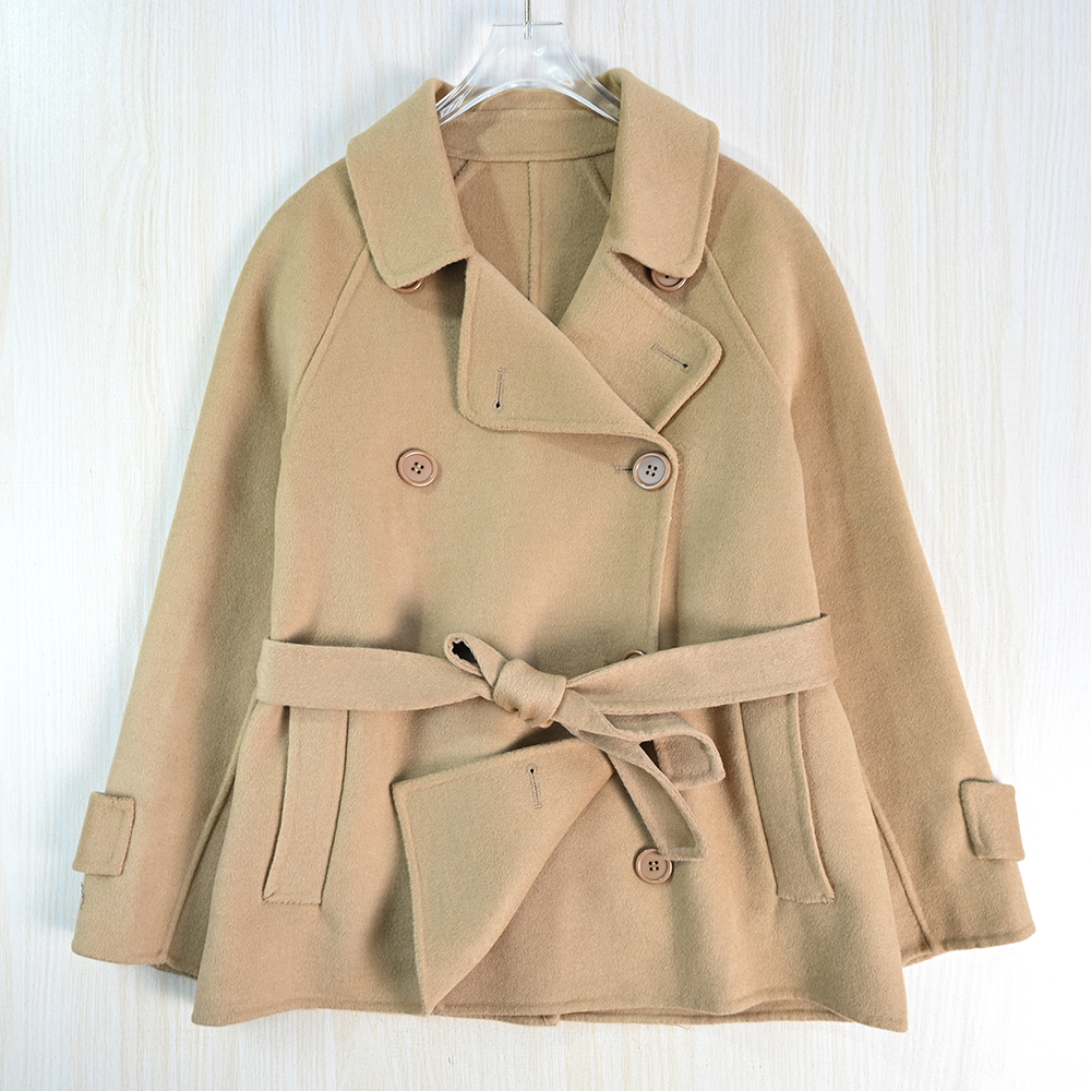 气质双面呢腰带双排扣羊毛呢外套