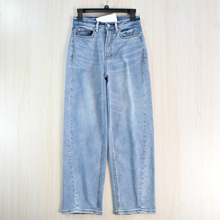 水洗棉弯刀型高腰休闲牛仔长裤 思琪女装 美国单春季 263