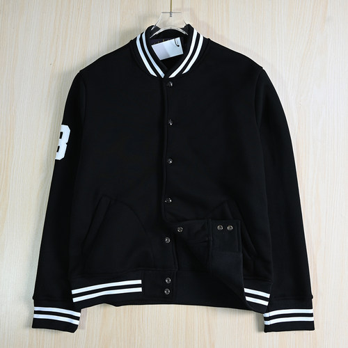 棉质腹绒螺纹立领棒球服外套