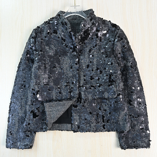 时髦厚实满身亮片立领暗扣休闲短外套 思琪女装 261