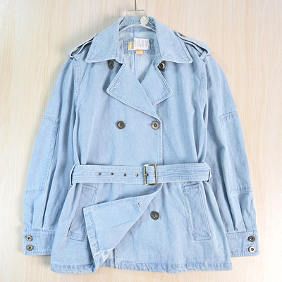腰带收身西装领休闲牛仔风衣外套