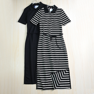 经典 思琪女装 254 针织Polo连衣裙 气质条纹腰带收身短袖