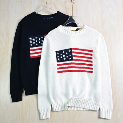 粗针棉线色织刺绣圆领长袖毛衣