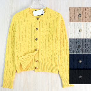 针织开衫 思琪女装 美国单刺绣棉线绞花圆领系扣休闲短款 2510