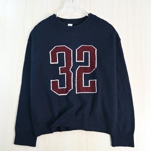 针织衫 29瑞典单软糯撞色数字圆领休闲长袖 2512 思琪女装