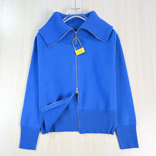 气质大翻领拉链修身 短款 长袖 思琪女装 针织衫 2512