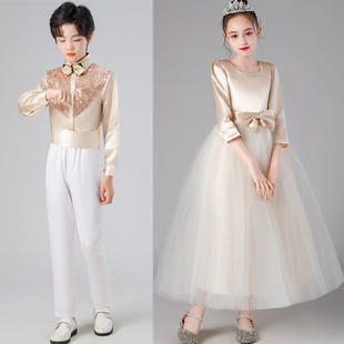 中小学生诗歌朗诵大合唱表演服女孩长裙礼服初中生歌咏比赛演出服