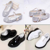 中小学生班级大合唱男女黑色白色皮鞋 银白色亮片公主鞋 女生舞蹈鞋