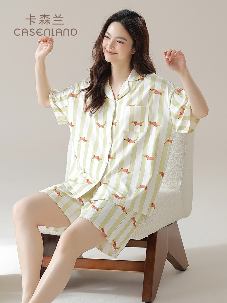 PAJAMAS WOMENS SUMMER COTTON SHORT SLEEVE SHORTS 2024 NEW DACHSHUND GREEN LOUNGEWEAR GIRLS SUMMER SET