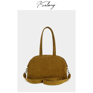 isolazy/“橄榄金”原创进口原厂皮高丝光胎牛绒手提中古感波士顿