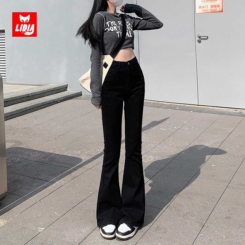 黑色喇叭裤微喇牛仔裤女
