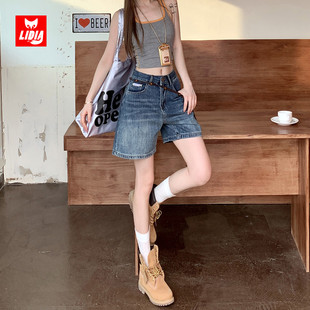 小個子高腰直筒寬松顯瘦闊腿熱褲 復古水洗牛仔短褲 女2025夏季 新款