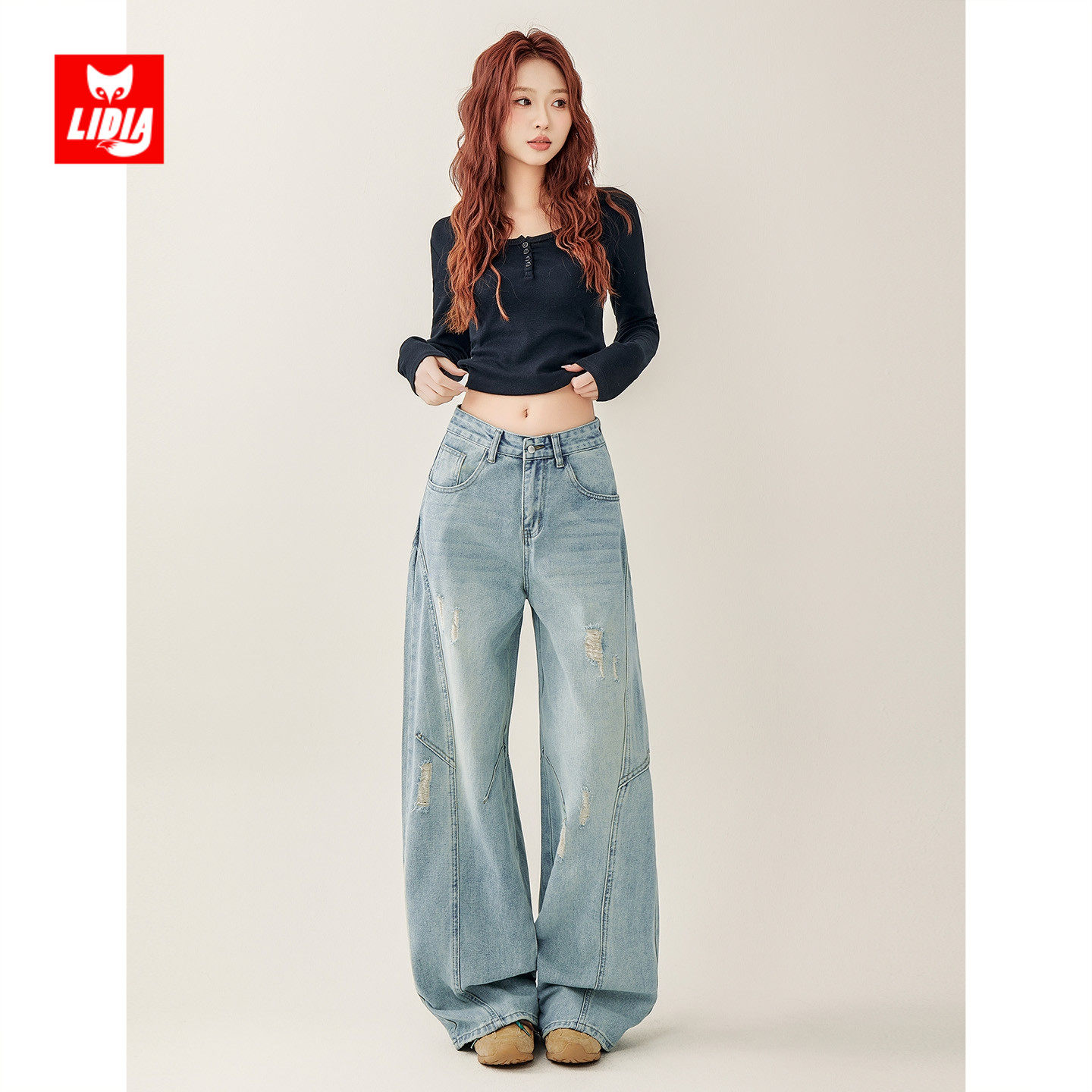 美式复古破洞阔腿牛仔裤女秋冬2025新款设计感高腰宽松显瘦弯刀裤,女装/女士精品,牛仔裤,淘宝优惠券,粉丝福利购,淘宝优惠卷