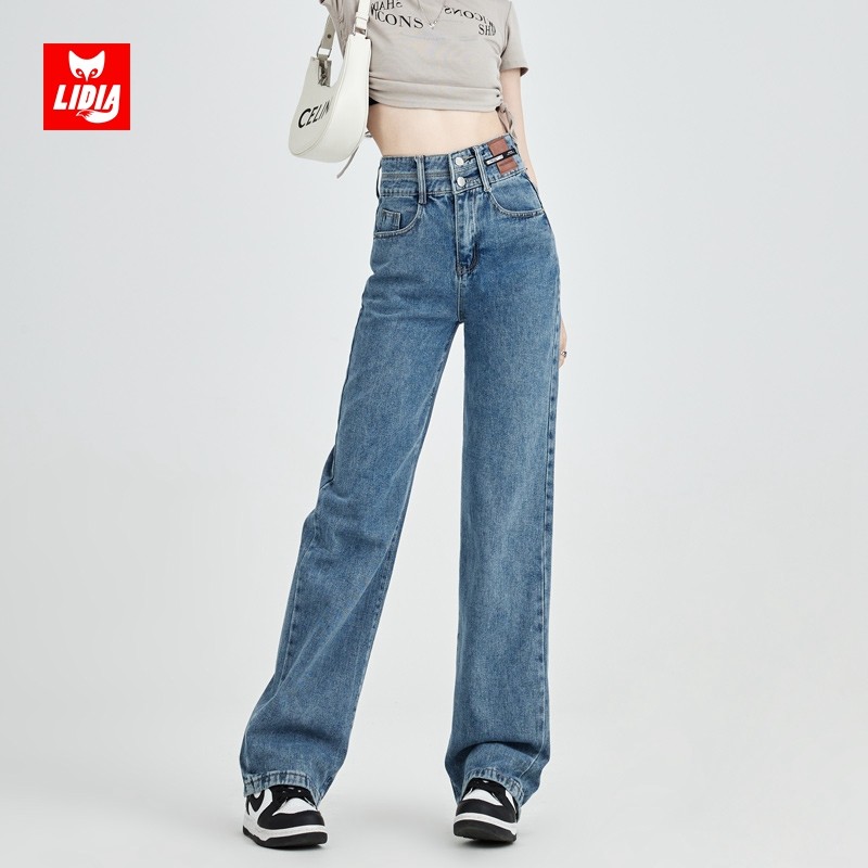 复古蓝阔腿牛仔裤女夏季2025年新款高腰显瘦垂感宽松拖地直筒裤子,女装/女士精品,牛仔裤,淘宝优惠券,粉丝福利购,淘宝优惠卷
