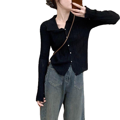 黑色早秋毛针织开衫外套女