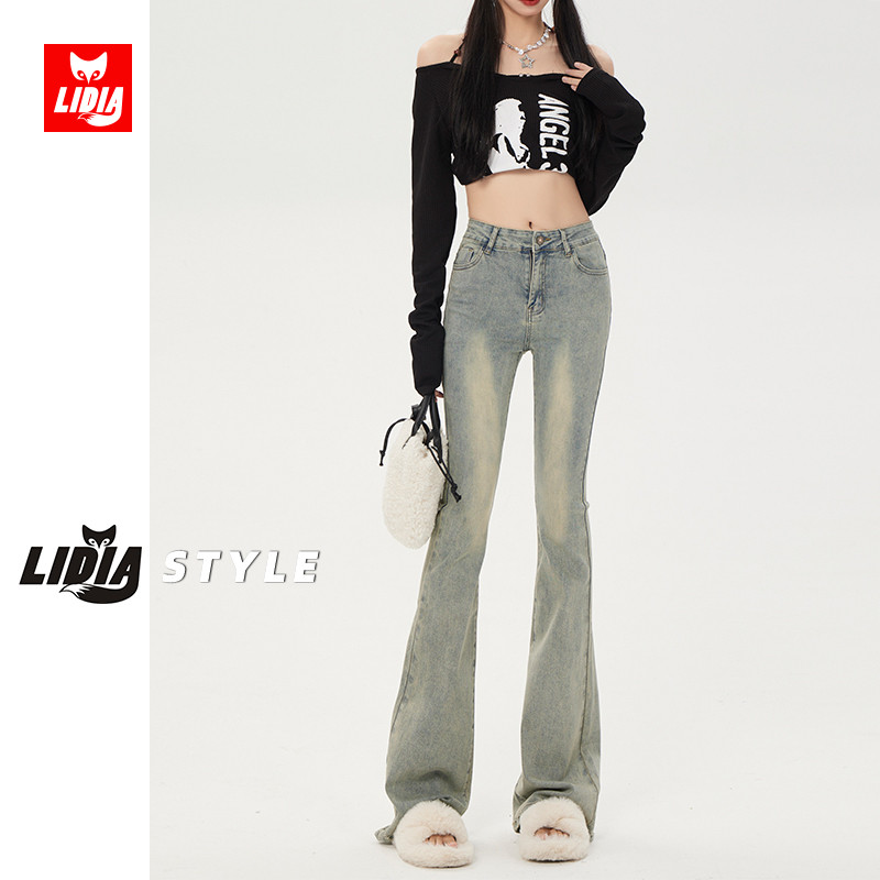 黄泥微喇牛仔裤女秋冬