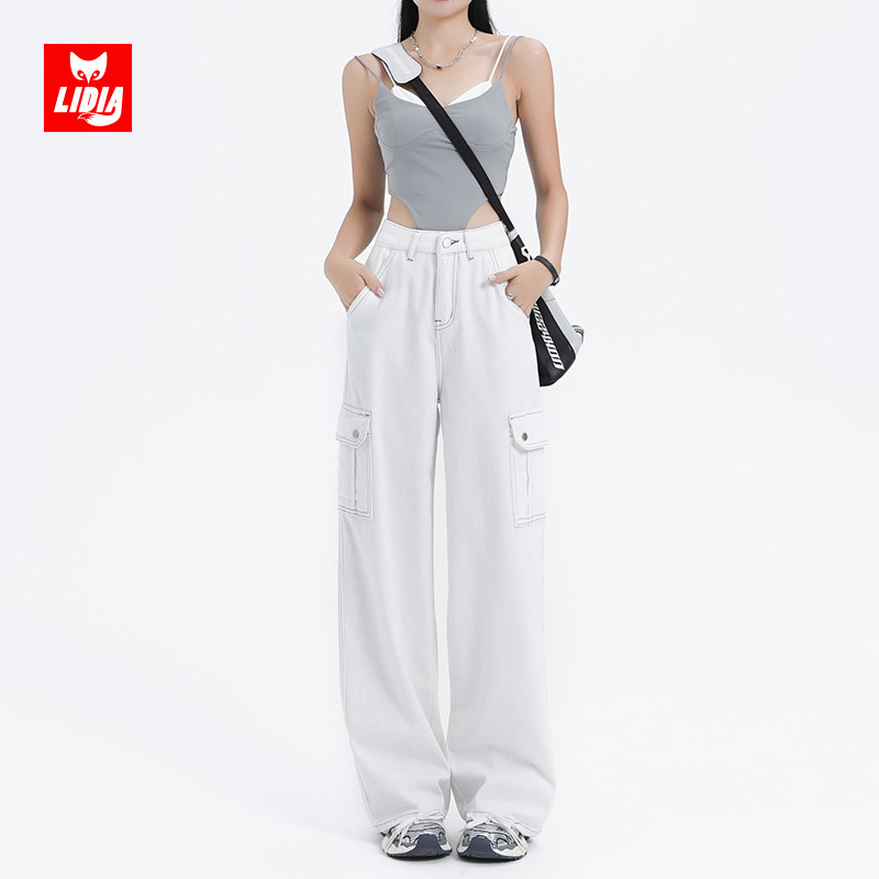 秋季新款高腰阔腿直筒牛仔裤