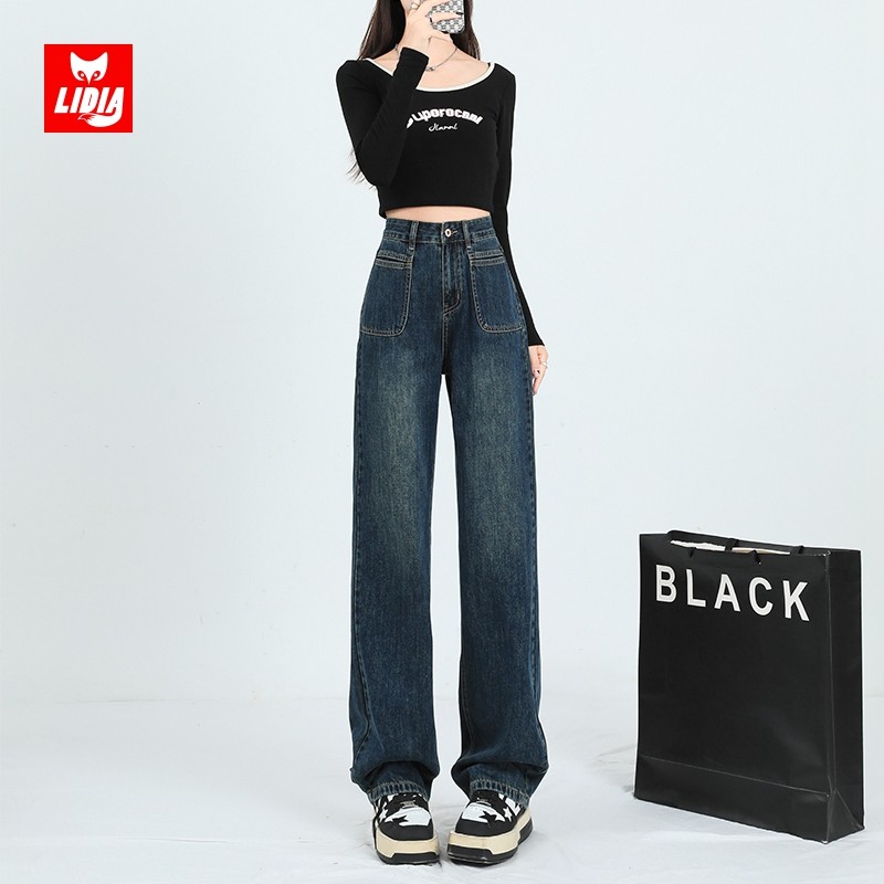 复古牛仔裤女夏天薄款2023新款高腰显瘦窄版直筒裤宽松阔腿裤秋款