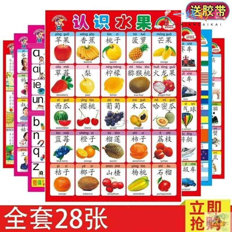 墙上贴图宝宝 婴儿墙贴挂图认知启蒙0-3岁大图片识字无声早教幼儿