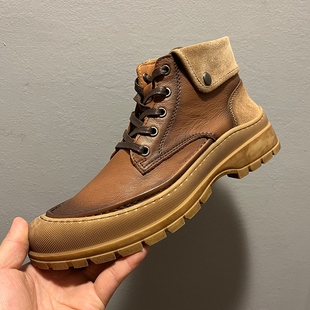 子时尚 真皮高帮短靴系带男鞋 棉鞋 秋冬加绒英伦复古马丁靴2023新款